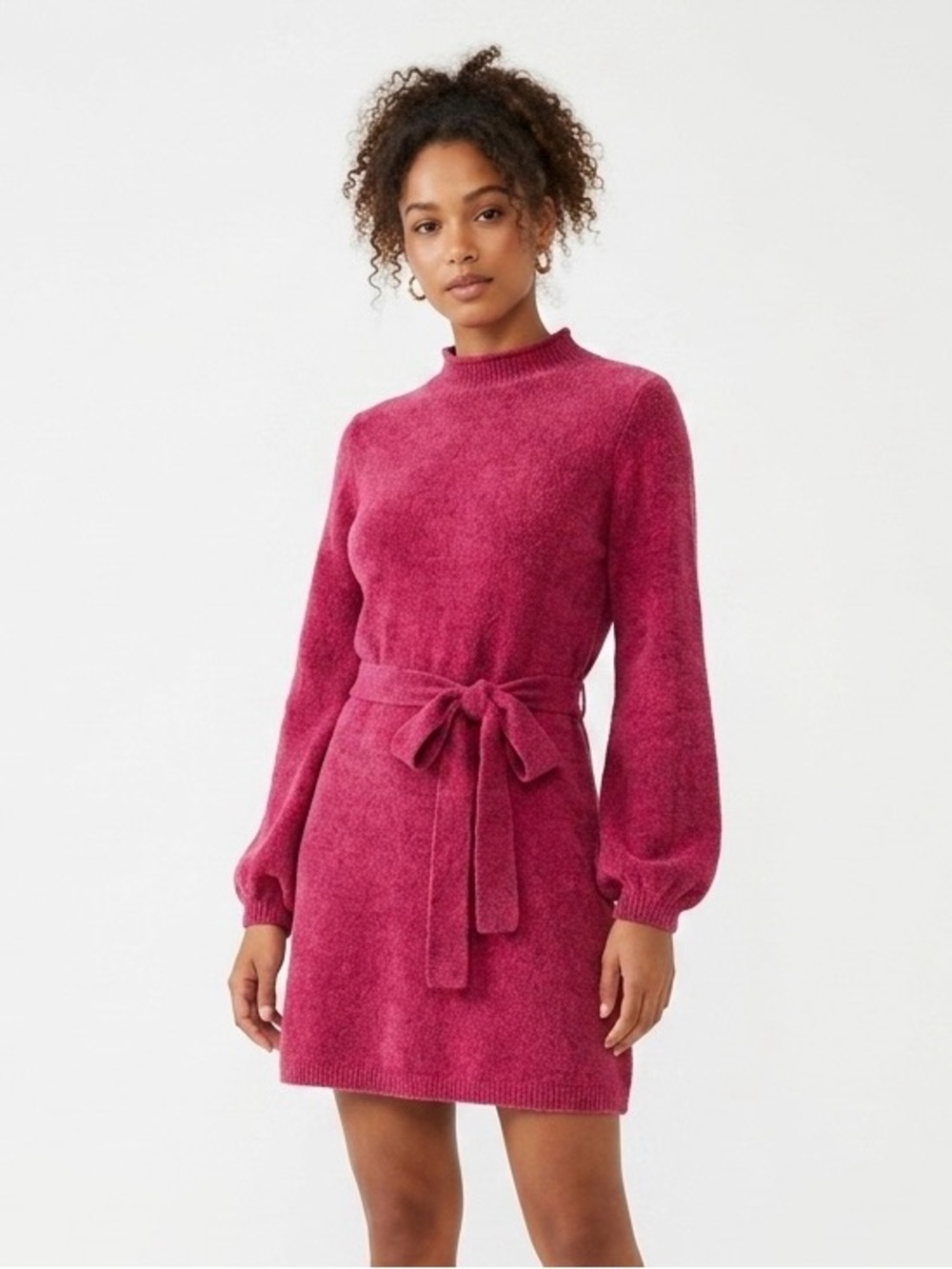 Burgundy Tie-Waist Sweater Dress - L